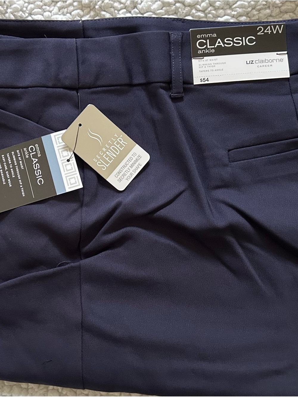 Liz Claiborne Emma Classic Ankle Pants in Navy 24W NWT